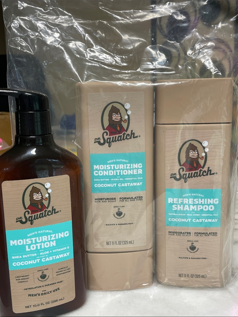 New Dr Sasquatch Coconut Castaway Men's Bath & Body Set lotion shampoo condit